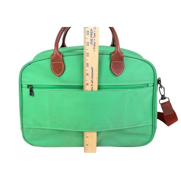 Longchamp GREEN CANVAS BROWN LEATHER ZIP AROUND TRAVEL CARRY ALL SHOULDER DUFFLE - Picture 11 of 15